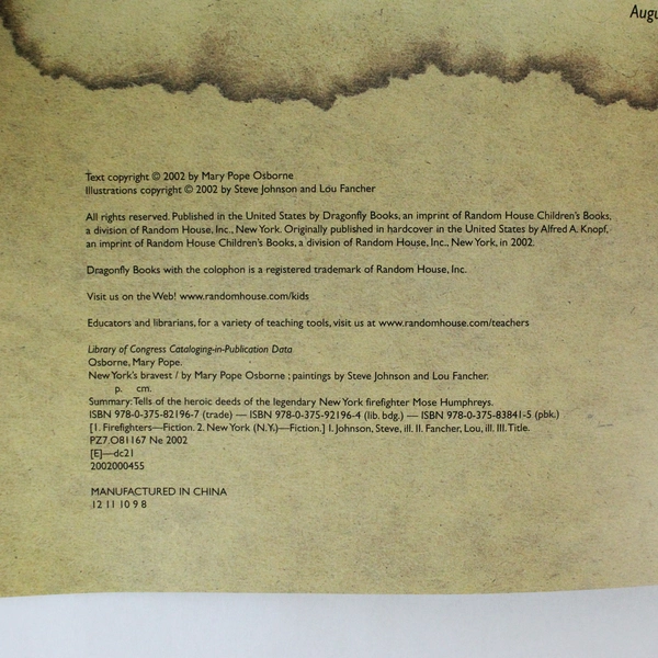 Lot of 5 New York's Bravest by Mary Pope Osborne 2002 PB Good Condition