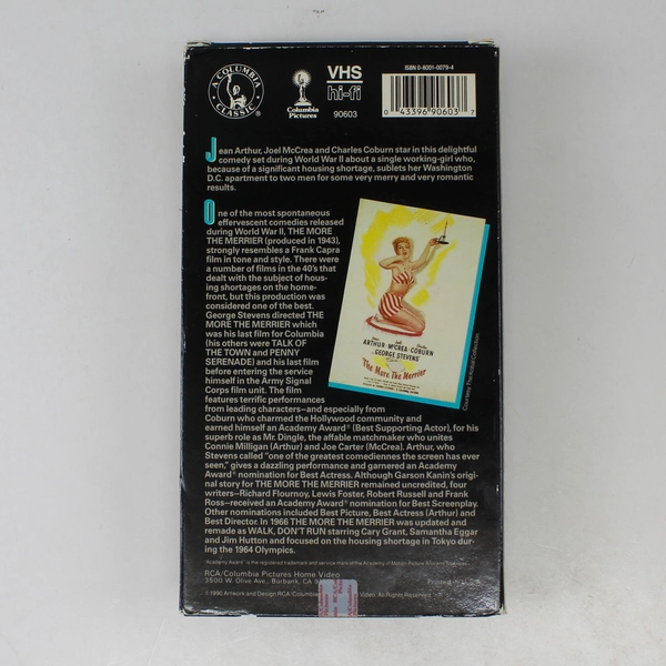 The More the Merrier VHS 1990 Columbia Pictures