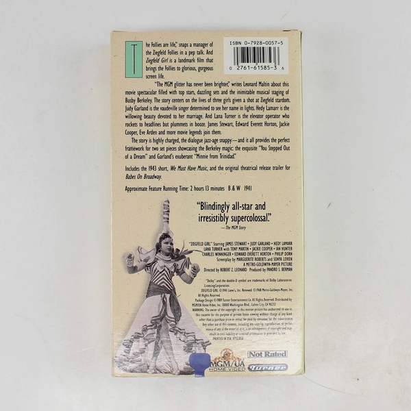 Ziegfeld Girl VHS 1993 MGM/UA James Stewart Judy Garland Lana Turner B&W 1941