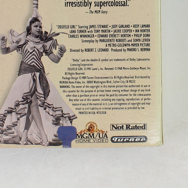 Ziegfeld Girl VHS 1993 MGM/UA James Stewart Judy Garland Lana Turner B&W 1941