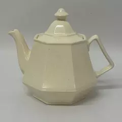 Vintage Octagon Shaped Cream Colored Teapot With Brown Speckles