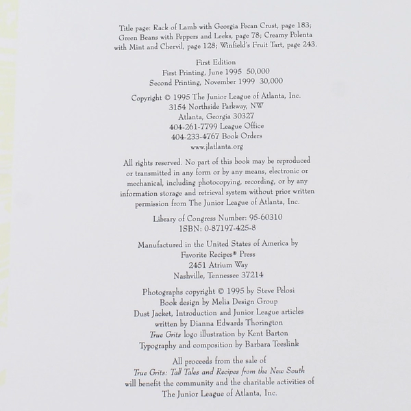 True Grits: Tall Tales & Recipes from the New South 1995 Cookbook, Hardcover