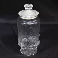 Vintage Anchor Hocking Rainflower Clear Glass Embossed Storage Jar With Lid