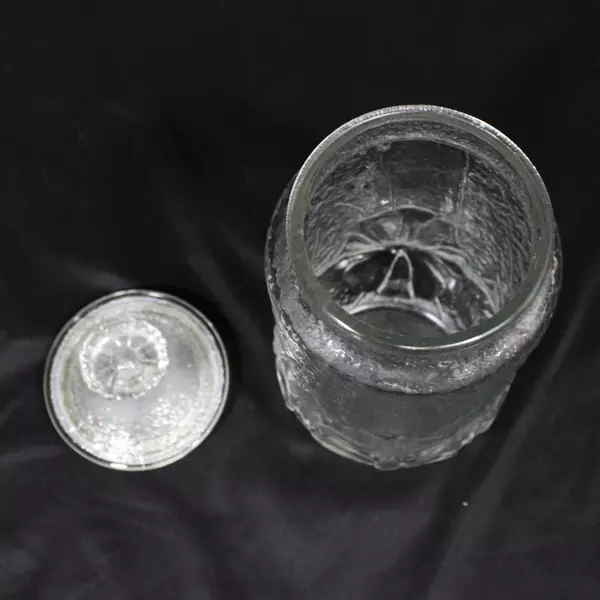 Vintage Anchor Hocking Rainflower Clear Glass Embossed Storage Jar With Lid