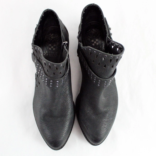 Vince Camuto Booties Low Heel Leather Black VC Calley 7.5 M