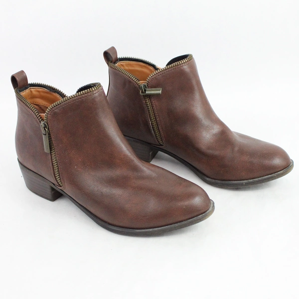 Diba Brown Leather Ankle Boots Booties Zipper Detail Women's Size 7.5 W