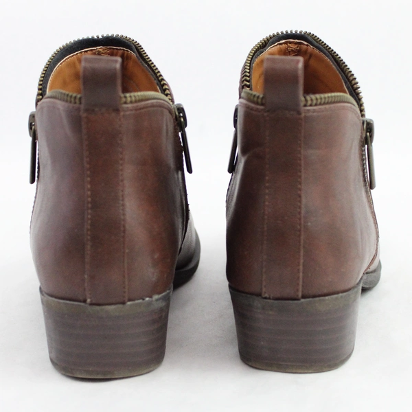 Diba Brown Leather Ankle Boots Booties Zipper Detail Women's Size 7.5 W