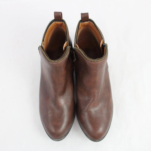 Diba Brown Leather Ankle Boots Booties Zipper Detail Women's Size 7.5 W
