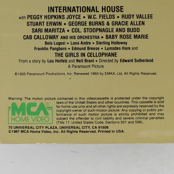 International House VHS 1933 MCA Home Video W. C. Fields George Burns
