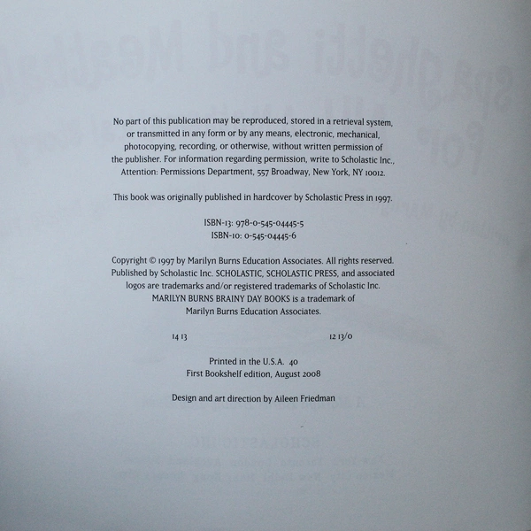 Lot of 2 Spaghetti and Meatballs for All by Marilyn Burns 2008 PB