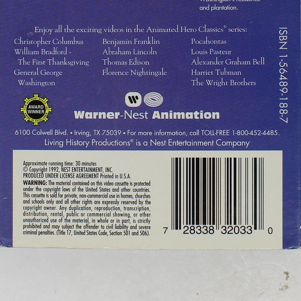 Animated Hero Classics George Washington VHS 1992 Historical