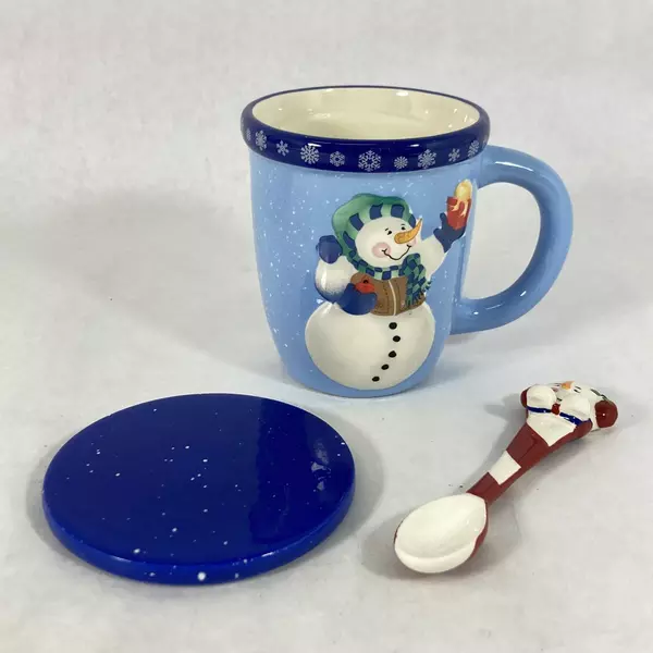 Set of 2 WMG Ceramic Snowman Christmas Mug Coaster And Spoon sets
