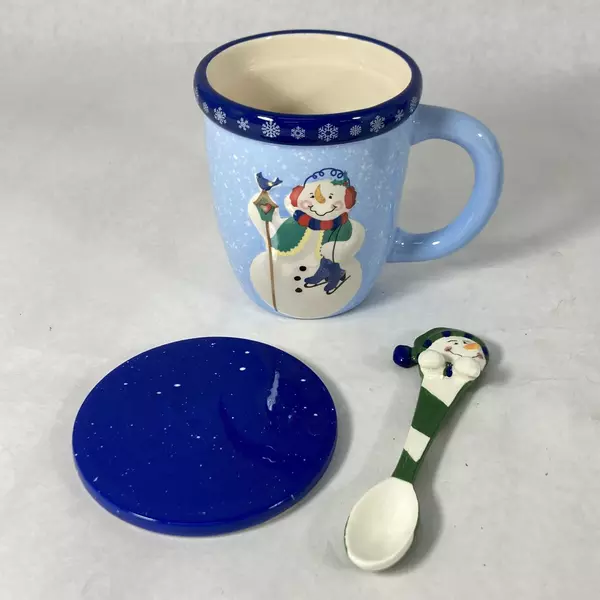 Set of 2 WMG Ceramic Snowman Christmas Mug Coaster And Spoon sets