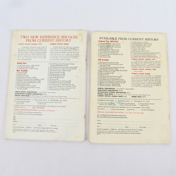 Lot of 2 Current History Magazines A World Affairs Monthly 1970-1971
