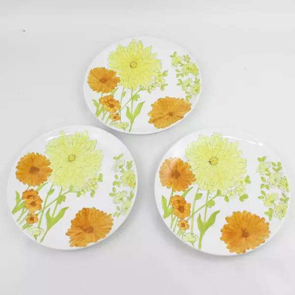 Set of 3 Cossa Italy Villa Iris Hand Painted Dinner Plates Yellow Orange Flower