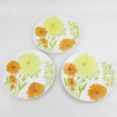 Set of 3 Cossa Italy Villa Iris Hand Painted Dinner Plates Yellow Orange Flower