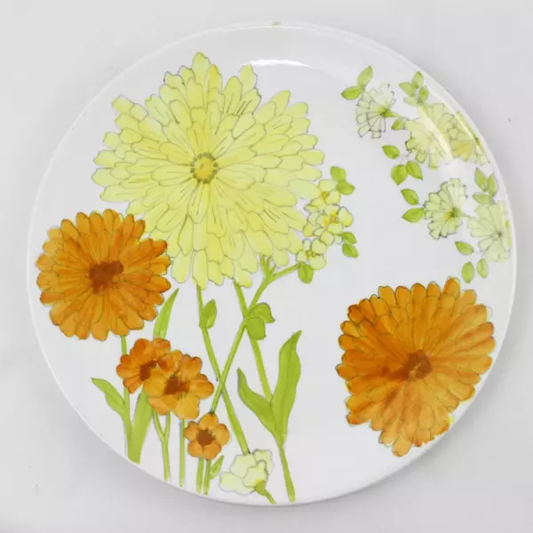 Set of 3 Cossa Italy Villa Iris Hand Painted Dinner Plates Yellow Orange Flower