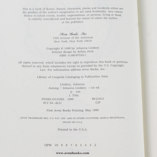 Joining by Johanna Lindsey Hardcover 1999 Avon Books - Good Condition