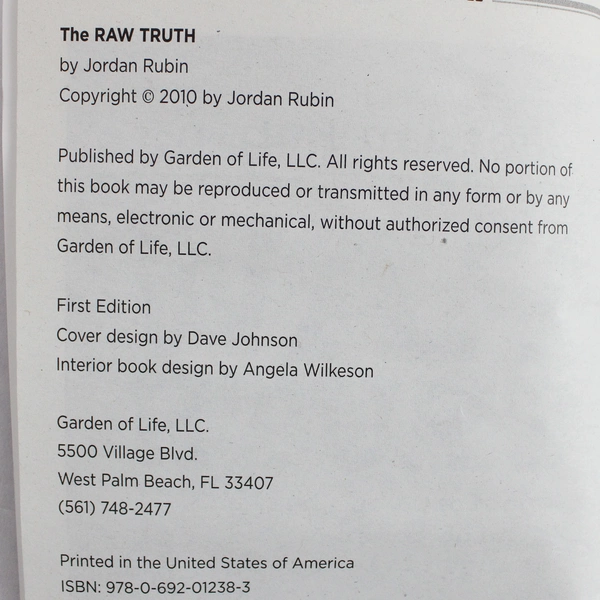 The Raw Truth by Jordan Rubin 2010 Paperback