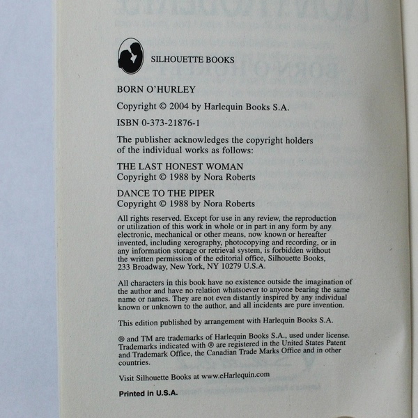 Nora Roberts Born O'Hurley: The Last Honest Woman & Dance to the Piper PB