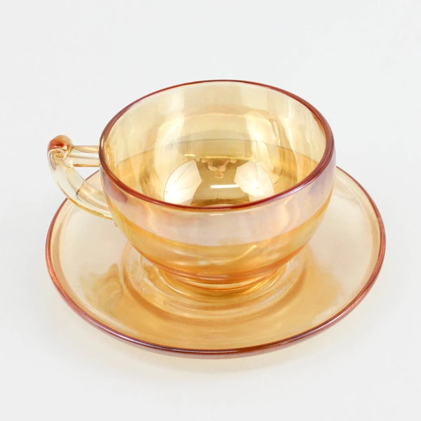 Vintage Jeanette Moderne Marigold Iridescent Carnival Glass Cup And Saucer Set