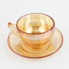 Vintage Jeanette Moderne Marigold Iridescent Carnival Glass Cup And Saucer Set