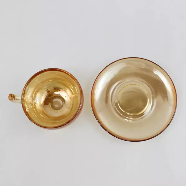 Vintage Jeanette Moderne Marigold Iridescent Carnival Glass Cup And Saucer Set