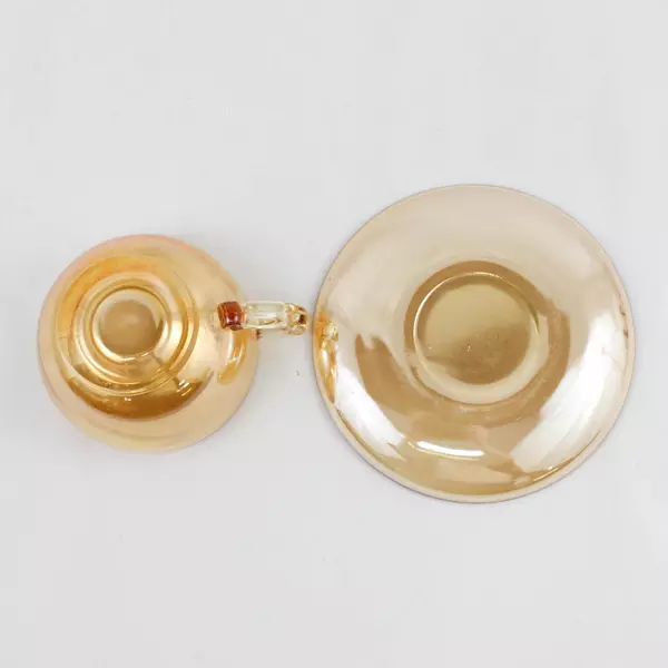 Vintage Jeanette Moderne Marigold Iridescent Carnival Glass Cup And Saucer Set