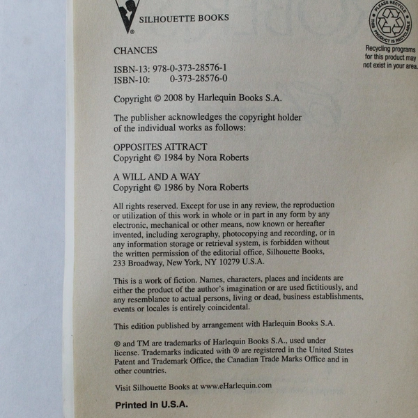 Nora Roberts Chances: Opposites Attract & A Will and A Way 2008 PB