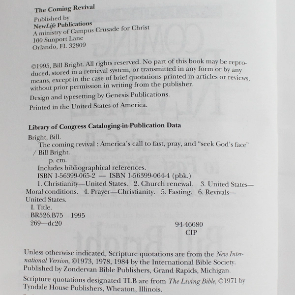 The Coming Revival by Bill Bright Christian Inspirational Paperback Book