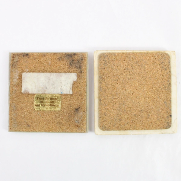 Lot of 2 Vineyard Coasters Natural Stone & Ceramic Coasters 3.75" x 3.75"