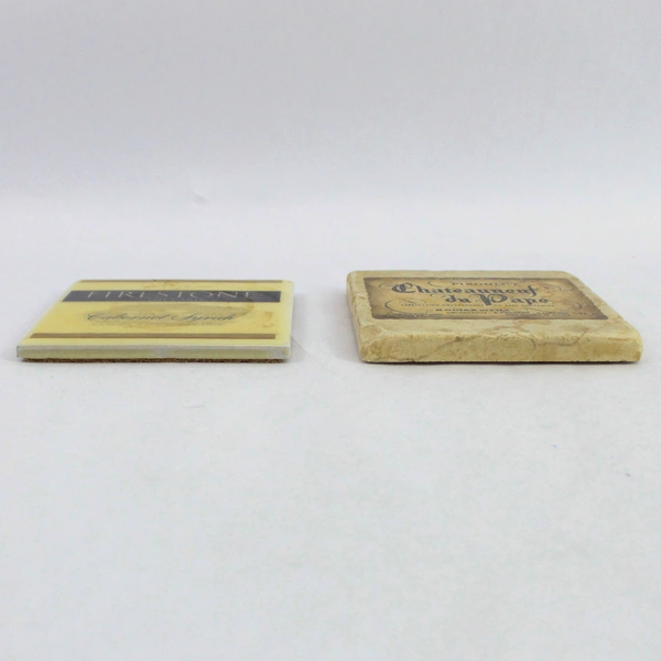 Lot of 2 Vineyard Coasters Natural Stone & Ceramic Coasters 3.75" x 3.75"