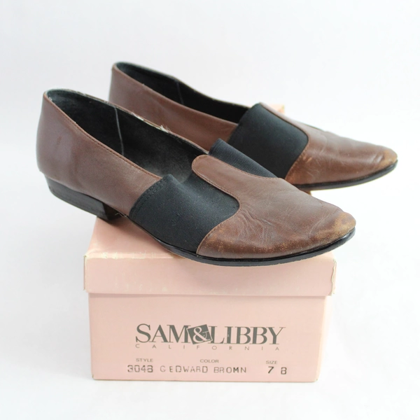 Sam & Libby Brown Leather Slip On Flats Women's Shoes US Size 7B