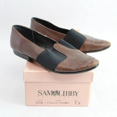 Sam & Libby Brown Leather Slip On Flats Women's Shoes US Size 7B