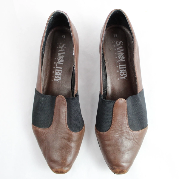 Sam & Libby Brown Leather Slip On Flats Women's Shoes US Size 7B