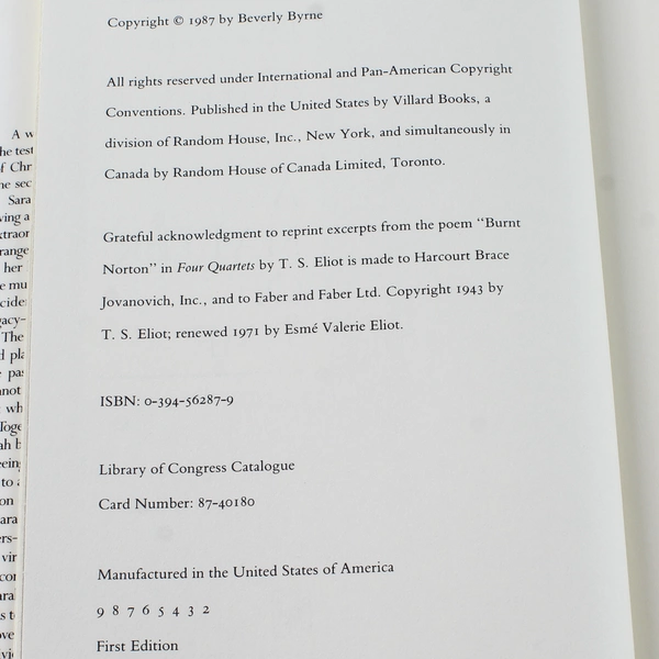 A Matter of Time by Beverly Byrne 1987 Hardcover Villard Books - Good