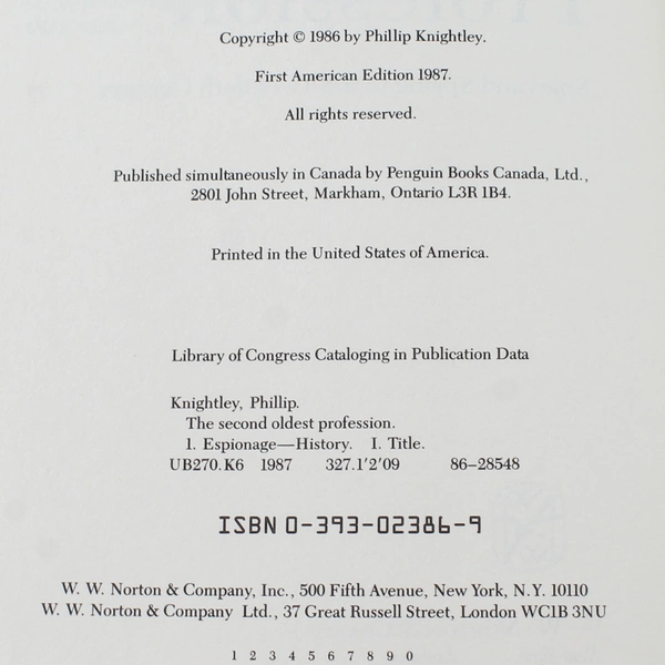 The Second Oldest Profession by Phillip Knightley 1986 Hardcover Book