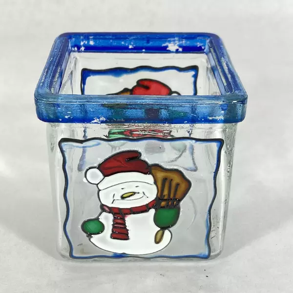 Set of 3 Square Glass Snowman Tealight or Votive Candle Holders