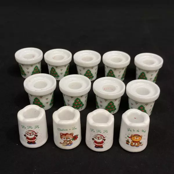13 Porcelain Miniature Taper Christmas Candle Holders For 1/2 Inch Candles