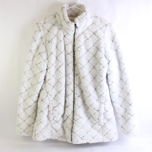 St. John's Bay Women's Fuzzy White Full-Zip Jacket Medium Warm Cozy