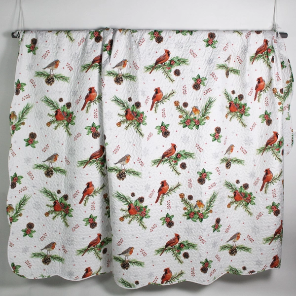 MarCielo Queen Quilt 3 Piece Set Winter Theme Holly Robin Cardinal Pinecone