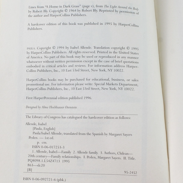 Paula by Isabel Allende 1995 Paperback Memoir Autobiography Spiritual Bestseller