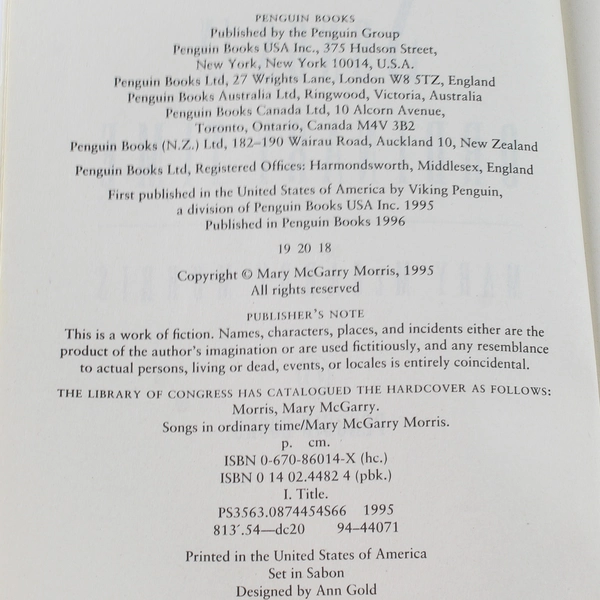 Songs in Ordinary Time by Mary McGarry Morris, 1995 Paperback Book Club