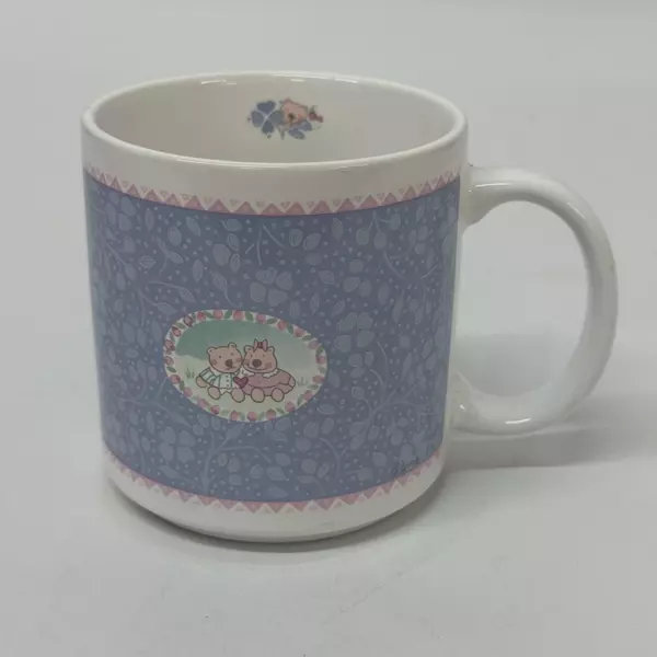 Vintage 1987 Michel And Company Dena Design Blue Flower Bear Coffee Mug
