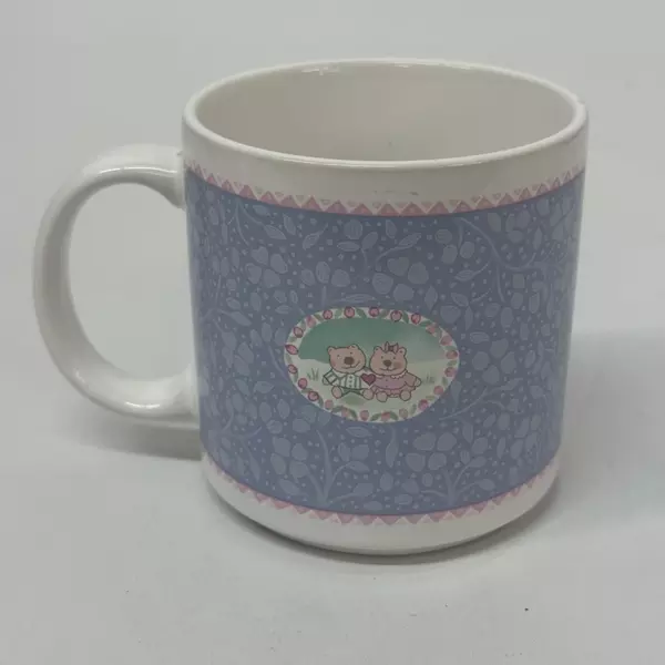 Vintage 1987 Michel And Company Dena Design Blue Flower Bear Coffee Mug