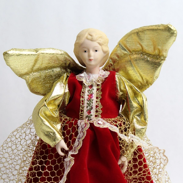 Small Angel Christmas Tree Topper Ornament Wing Decoration Doll Red Gold
