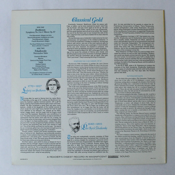 Classical Gold Beethoven & Tchaikovsky 1978 Vintage Vinyl LP RCA Reader's Digest