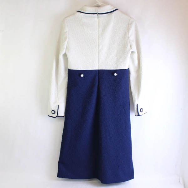 Vintage Vogue Paris Navy Blue White Midi Dress Women's Large Flawed