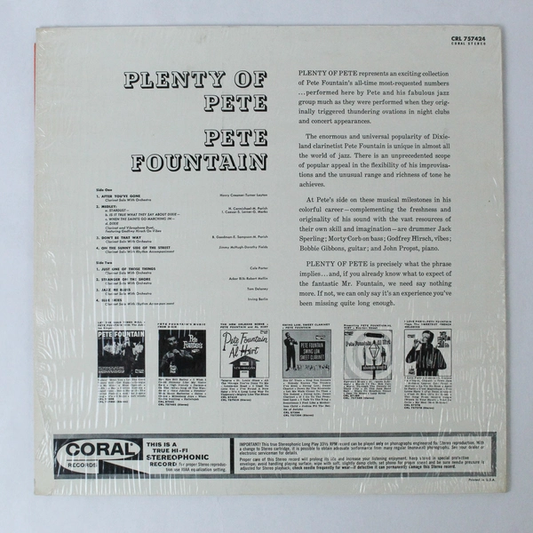 Pete Fountain Plenty Of Pete Coral Stereo LP CRL 757424 Vinyl Record Used