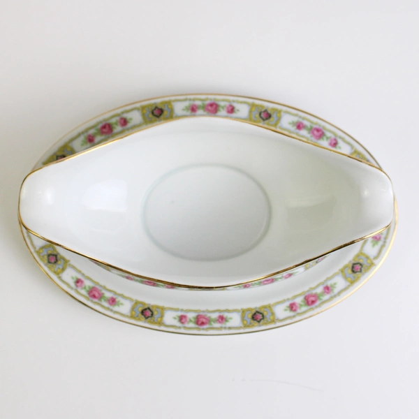 Antique PMR Jaeger And Co Gravy Boat with Under Plate 5309 Pink Roses Design